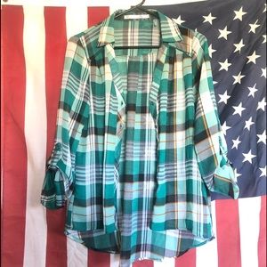 HAVE green sheer plaid top sz L button up